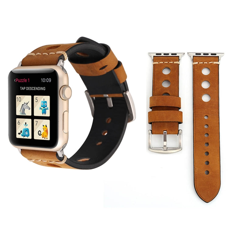 For Apple Watch Series 9&8&7 41mm / SE 3&SE 2&6&SE&5&4 40mm / 3&2&1 38mm Retro Hole Genuine Leather Wrist Watch Band(Brown) - Watch Bands by buy2fix | Online Shopping UK | buy2fix