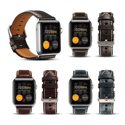 Denior Oil Wax Retro Watch Leather Watch Band for Apple Watch Series 10 42mm / 9&8&7 41mm / SE 3&SE 2&6&SE&5&4 40mm / 3&2&1 38mm (Black) - Watch Bands by Denior | Online Shopping UK | buy2fix