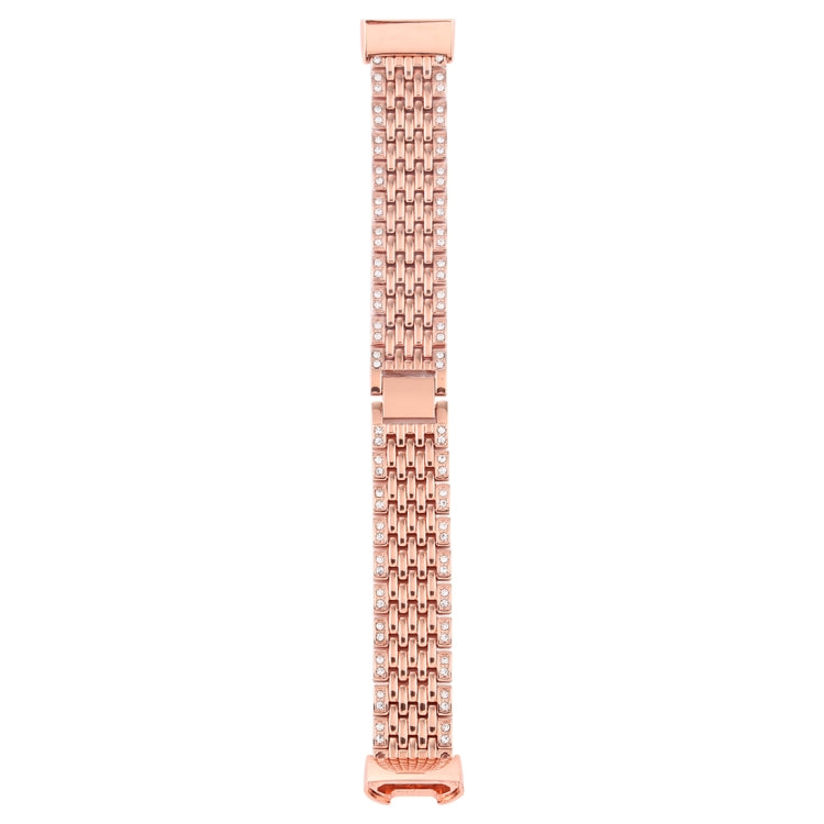 For Fitbit Charge 3 Diamond-studded Stainless Steel  Watch Band(Rose Gold) - Watch Bands by buy2fix | Online Shopping UK | buy2fix