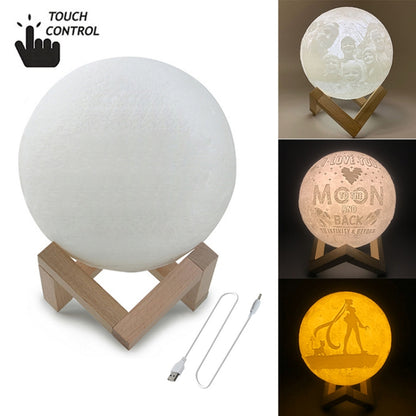 Customized Touch Switch 3-color 3D Print Moon Lamp USB Charging Energy-saving LED Night Light with Wooden Holder Base, Diameter:15cm - Night Lights by buy2fix | Online Shopping UK | buy2fix