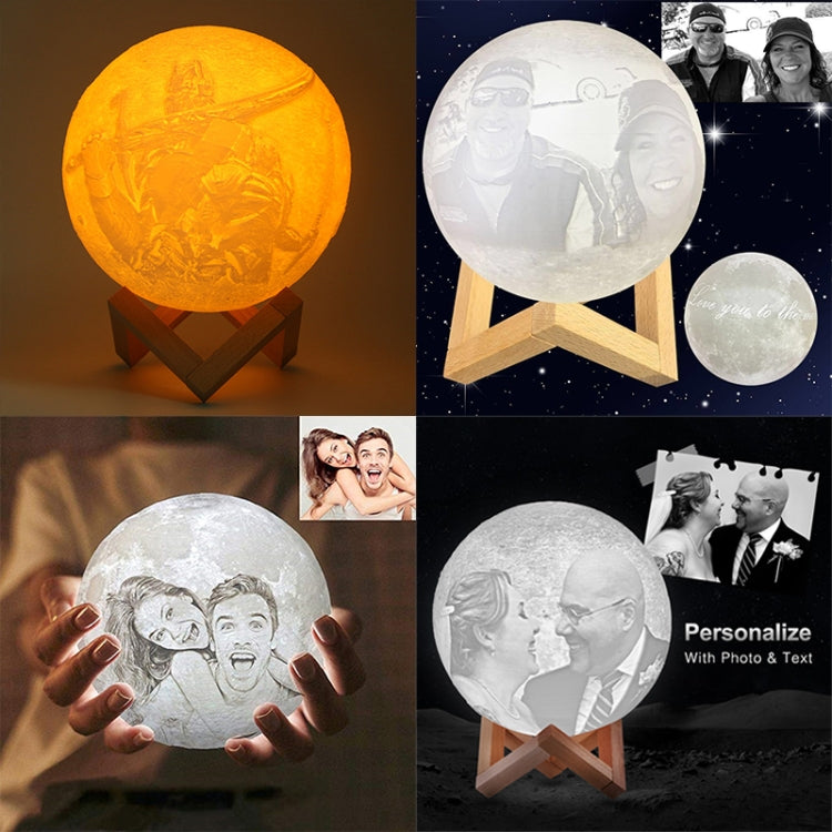 Customized Touch Switch 3-color 3D Print Moon Lamp USB Charging Energy-saving LED Night Light with Wooden Holder Base, Diameter:15cm - Night Lights by buy2fix | Online Shopping UK | buy2fix