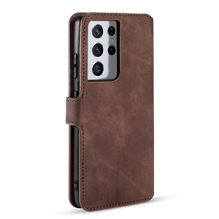 For Samsung Galaxy S21 Ultra 5G DG.MING Retro Oil Side Horizontal Flip Case with Holder & Card Slots & Wallet(Coffee) - Galaxy S21 5G Cases by DG.MING | Online Shopping UK | buy2fix