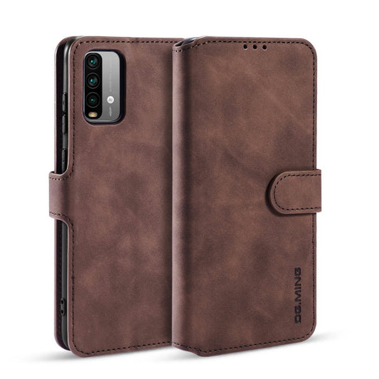 For Xiaomi Redmi Note 9 4G DG.MING Retro Oil Side Horizontal Flip Leather Case with Holder & Card Slots & Wallet(Coffee) - Xiaomi Cases by DG.MING | Online Shopping UK | buy2fix