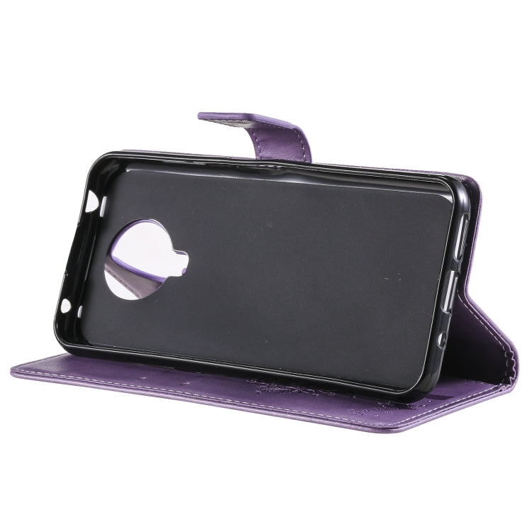 For Nokia G20 Tree & Cat Pattern Pressed Printing Horizontal Flip PU Leather Case with Holder & Card Slots & Wallet & Lanyard(Purple) - Nokia Cases by buy2fix | Online Shopping UK | buy2fix