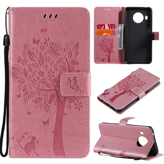 For Nokia X20 Tree & Cat Pattern Pressed Printing Horizontal Flip PU Leather Case with Holder & Card Slots & Wallet & Lanyard(Pink) - Nokia Cases by buy2fix | Online Shopping UK | buy2fix