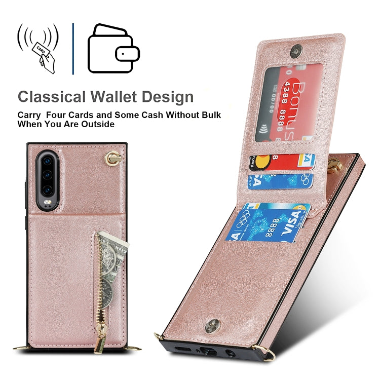 For Huawei P30 Cross-body Zipper Square TPU+PU Back Cover Case with Holder & Card Slots & Wallet & Strap(Rose Gold) - Huawei Cases by buy2fix | Online Shopping UK | buy2fix