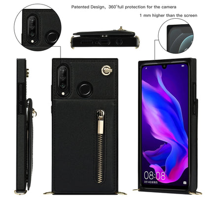 For Huawei P30 Lite Cross-body Zipper Square TPU+PU Back Cover Case with Holder & Card Slots & Wallet & Strap(Black) - Huawei Cases by buy2fix | Online Shopping UK | buy2fix