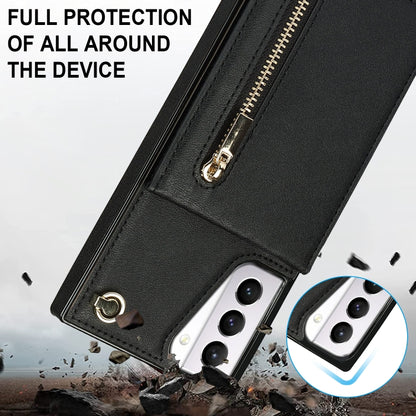 For Samsung Galaxy S21+ 5G Cross-body Zipper Square TPU+PU Back Cover Case with Holder & Card Slots & Wallet & Strap(Black) - Galaxy S21+ 5G Cases by buy2fix | Online Shopping UK | buy2fix