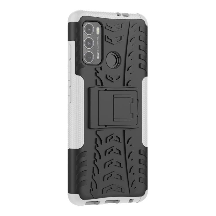 For Motorola Moto G60 Tire Texture Shockproof TPU+PC Protective Case with Holder(White) - Motorola Cases by buy2fix | Online Shopping UK | buy2fix