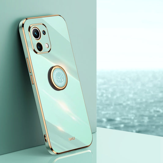 For Xiaomi Mi 11 Lite XINLI Straight 6D Plating Gold Edge TPU Shockproof Case with Ring Holder(Mint Green) - Xiaomi Cases by XINLI | Online Shopping UK | buy2fix
