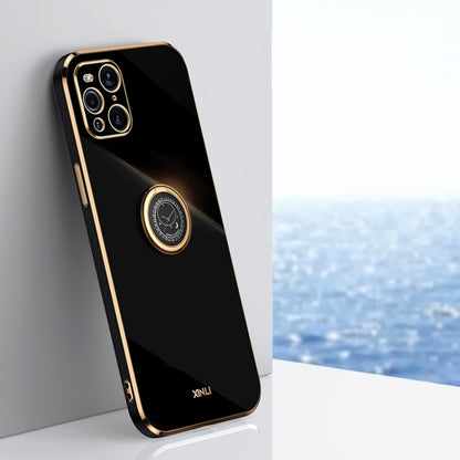 For OPPO Find X3 Pro XINLI Straight 6D Plating Gold Edge TPU Shockproof Case with Ring Holder(Black) - OPPO Cases by XINLI | Online Shopping UK | buy2fix