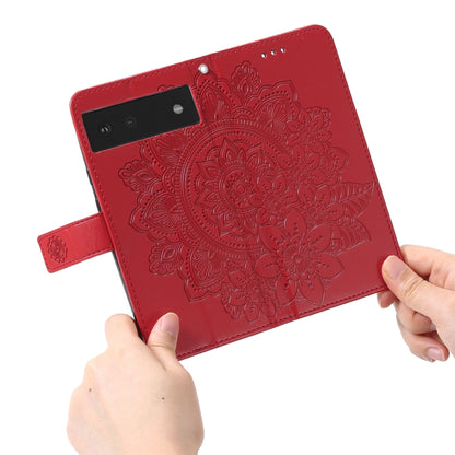 For Google Pixel 6 7-petal Flowers Embossing Pattern Horizontal Flip PU Leather Case with Holder & Card Slots & Wallet & Photo Frame(Red) - Google Cases by buy2fix | Online Shopping UK | buy2fix