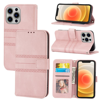 For iPhone 13 Pro Embossed Striped Magnetic Buckle PU + TPU Horizontal Flip Leather Case with Holder & Card Slot & Wallet & Photo Frame & Sling (Pink) - iPhone 13 Pro Cases by buy2fix | Online Shopping UK | buy2fix