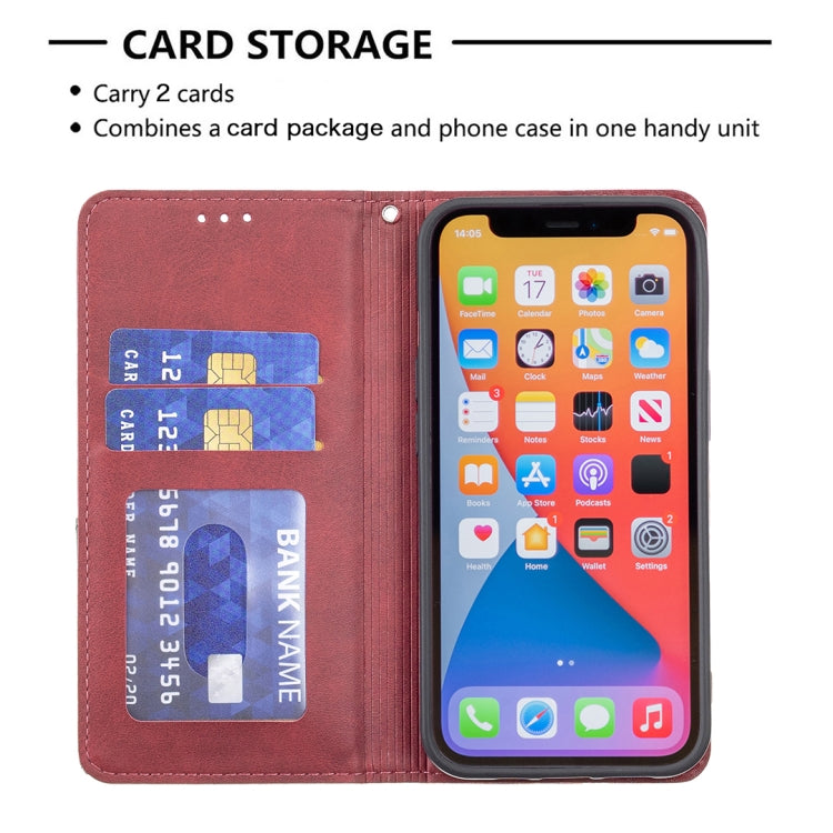 For iPhone 13 Pro Rhombus Texture Horizontal Flip Magnetic Leather Case with Holder & Card Slots (Red) - iPhone 13 Pro Cases by buy2fix | Online Shopping UK | buy2fix