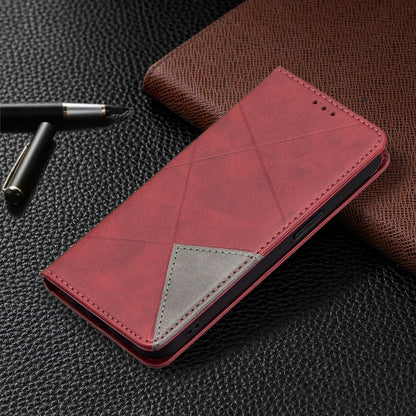 For iPhone 13 Pro Rhombus Texture Horizontal Flip Magnetic Leather Case with Holder & Card Slots (Red) - iPhone 13 Pro Cases by buy2fix | Online Shopping UK | buy2fix