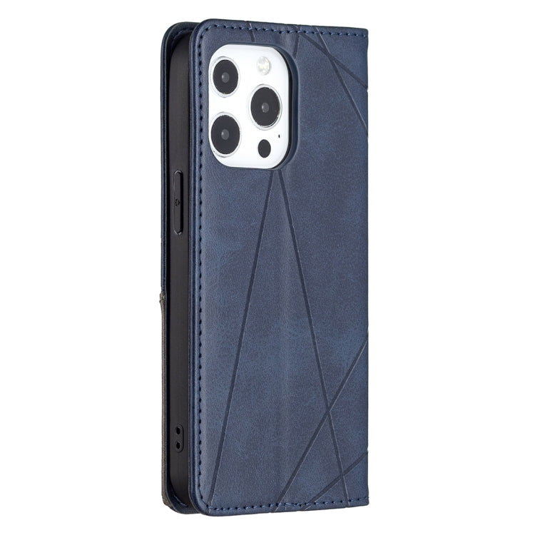 For iPhone 13 Pro Rhombus Texture Horizontal Flip Magnetic Leather Case with Holder & Card Slots (Blue) - iPhone 13 Pro Cases by buy2fix | Online Shopping UK | buy2fix