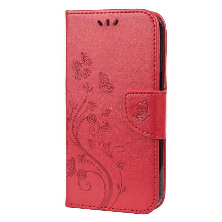 For iPhone 13 Butterfly Flower Pattern Horizontal Flip Leather Case with Holder & Card Slots & Wallet(Red) - iPhone 13 Cases by buy2fix | Online Shopping UK | buy2fix