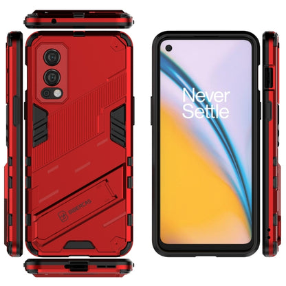 For OnePlus Nord 2 5G Punk Armor 2 in 1 PC + TPU Shockproof Case with Invisible Holder(Red) - OnePlus Cases by buy2fix | Online Shopping UK | buy2fix