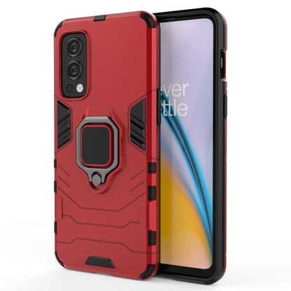 For OnePlus Nord 2 5G PC + TPU Shockproof Protective Case with Magnetic Ring Holder(Red) - OnePlus Cases by buy2fix | Online Shopping UK | buy2fix