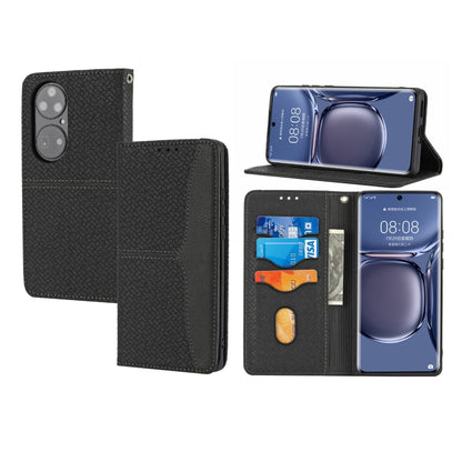 For Huawei P50 Pro Woven Texture Stitching Magnetic Horizontal Flip PU Leather Case with Holder & Card Slots & Wallet & Lanyard(Black) - Huawei Cases by buy2fix | Online Shopping UK | buy2fix