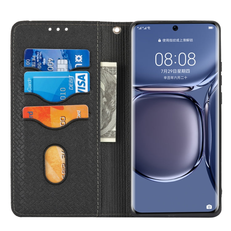 For Huawei P50 Pro Woven Texture Stitching Magnetic Horizontal Flip PU Leather Case with Holder & Card Slots & Wallet & Lanyard(Black) - Huawei Cases by buy2fix | Online Shopping UK | buy2fix