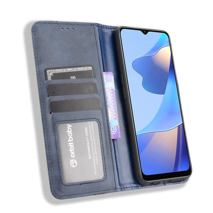 For OPPO A16 Magnetic Buckle Retro Crazy Horse Texture Leather Phone Case(Blue) - OPPO Cases by buy2fix | Online Shopping UK | buy2fix