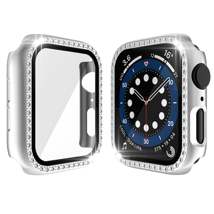 Electroplating PC Single Row Diamond Protective Case with Tempered Glass Film For Apple Watch Series 6 & SE & 5 & 4 44mm(Silver) - Watch Cases by buy2fix | Online Shopping UK | buy2fix