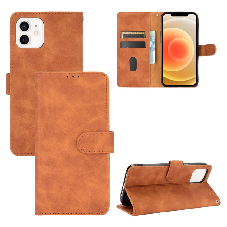 For iPhone 13 Solid Color Skin Feel Magnetic Buckle Horizontal Flip Calf Texture PU Leather Case with Holder & Card Slots & Wallet(Brown) - iPhone 13 Cases by buy2fix | Online Shopping UK | buy2fix