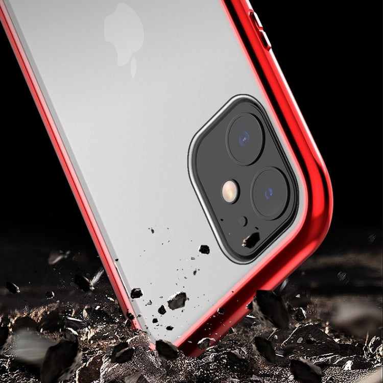 For iPhone 11 Ultra Slim Double Sides Magnetic Adsorption Angular Frame Tempered Glass Magnet Flip Case(Gold) - iPhone 11 Cases by buy2fix | Online Shopping UK | buy2fix