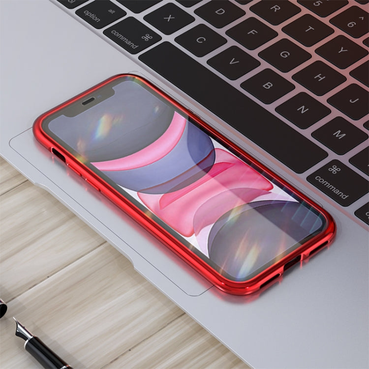 For iPhone 11 Ultra Slim Double Sides Magnetic Adsorption Angular Frame Tempered Glass Magnet Flip Case(Gold) - iPhone 11 Cases by buy2fix | Online Shopping UK | buy2fix