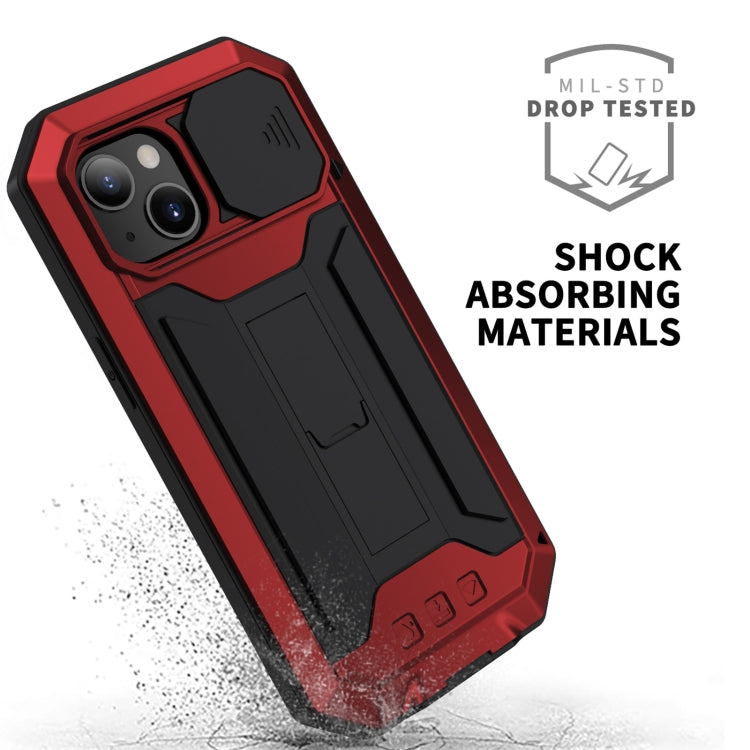 For iPhone 13 mini R-JUST Sliding Camera Shockproof Life Waterproof Dust-proof Metal + Silicone Protective Case with Holder (Red) - iPhone 13 mini Cases by R-JUST | Online Shopping UK | buy2fix