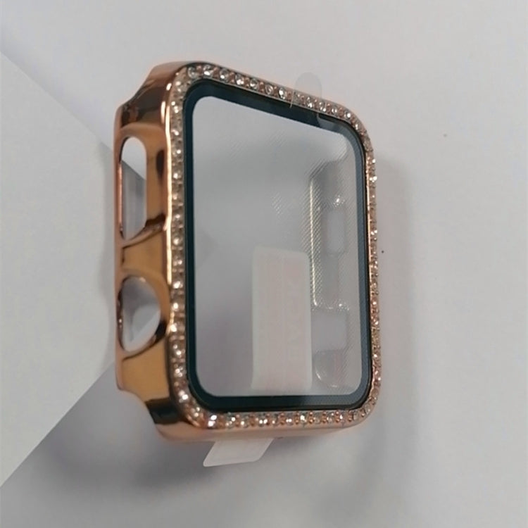 Electroplating PC Single Row Diamond Protective Case with Tempered Glass Film For Apple Watch Series 3 & 2 & 1 42mm(Rose Gold) - Watch Cases by buy2fix | Online Shopping UK | buy2fix