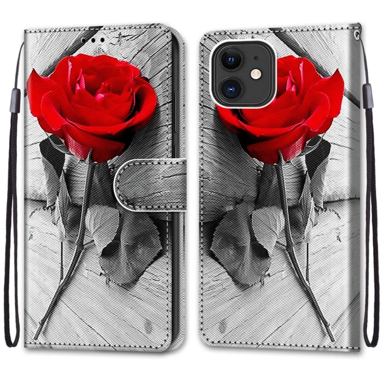 For iPhone 13 Coloured Drawing Cross Texture Horizontal Flip PU Leather Case with Holder & Card Slots & Wallet & Lanyard(B10 Wood Red Rose) - iPhone 13 Cases by buy2fix | Online Shopping UK | buy2fix