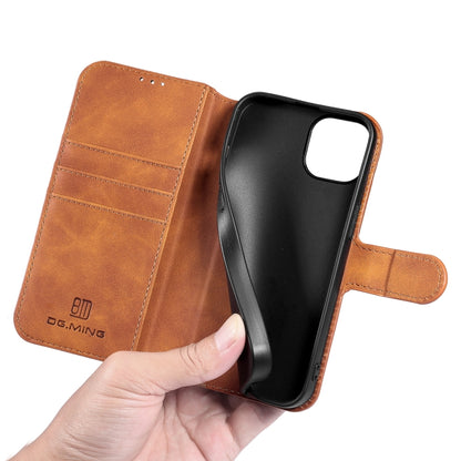 For iPhone 13 mini DG.MING Retro Oil Side Horizontal Flip Leather Case with Holder & Card Slots & Wallet (Brown) - iPhone 13 mini Cases by DG.MING | Online Shopping UK | buy2fix