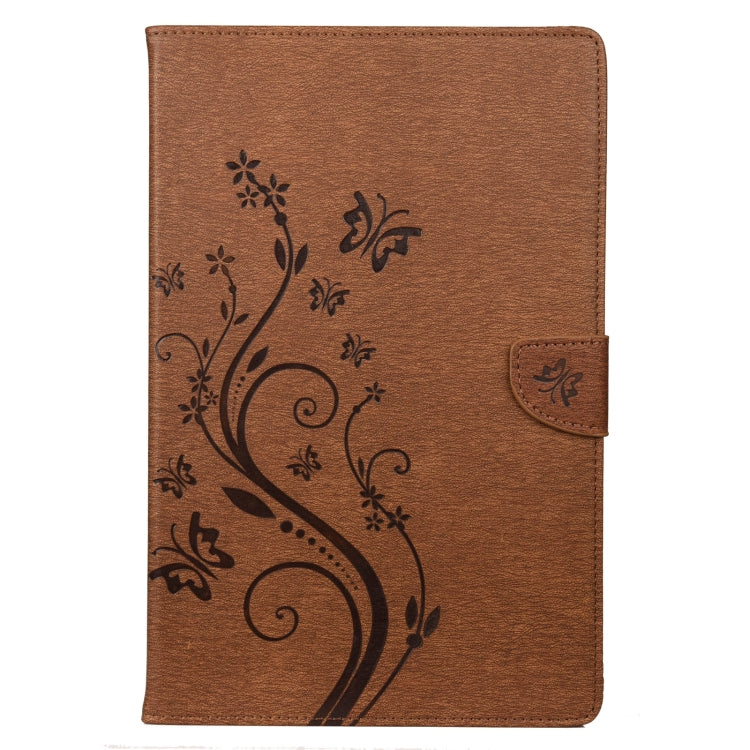 For Samsung Galaxy Tab S6 Lite / P610 Butterfly Flower Embossing Pattern Horizontal Flip Leather Case with Holder & Card Slots & Wallet(Brown) - Tab S6 Lite P610 / P615 by buy2fix | Online Shopping UK | buy2fix