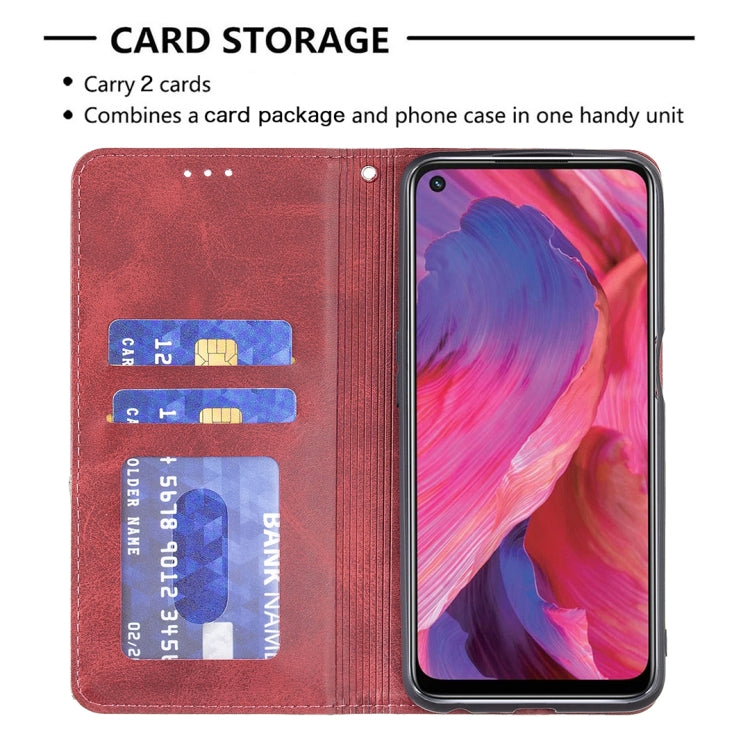 For OPPO A74 5G / A93 5G / A54 5G Rhombus Texture Horizontal Flip Magnetic Leather Case with Holder & Card Slots(Red) - OPPO Cases by buy2fix | Online Shopping UK | buy2fix