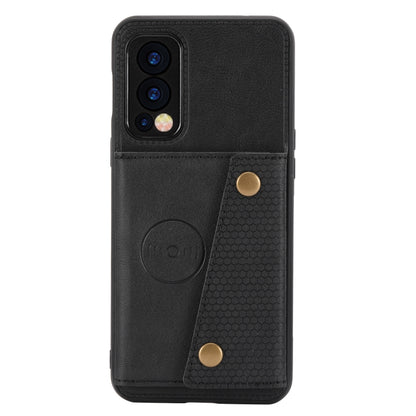 For OnePlus Nord 2 5G Double Buckle PU + TPU Shockproof Magnetic Protective Case with Card Slot & Holder(Black) - OnePlus Cases by buy2fix | Online Shopping UK | buy2fix