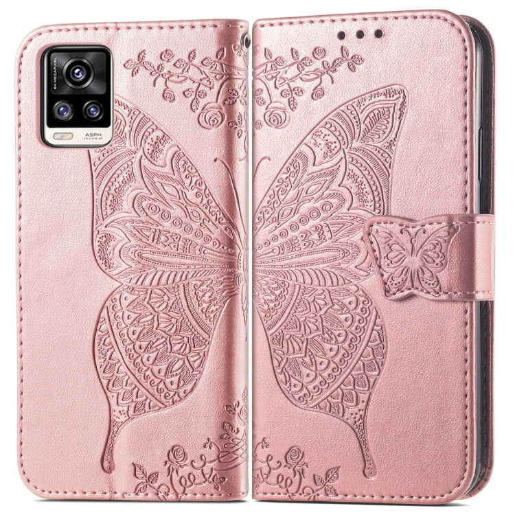 Butterfly Love Flowers Embossed Horizontal Flip Leather Case with Holder & Card Slots & Wallet & Lanyard For vivo V20 2021(Rose Gold) - vivo Cases by buy2fix | Online Shopping UK | buy2fix