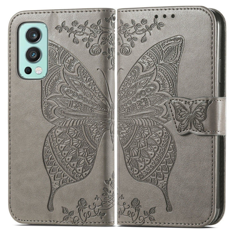 Butterfly Love Flowers Embossed Horizontal Flip Leather Case with Holder & Card Slots & Wallet & Lanyard For OnePlus Nord 2 5G(Gray) - OnePlus Cases by buy2fix | Online Shopping UK | buy2fix