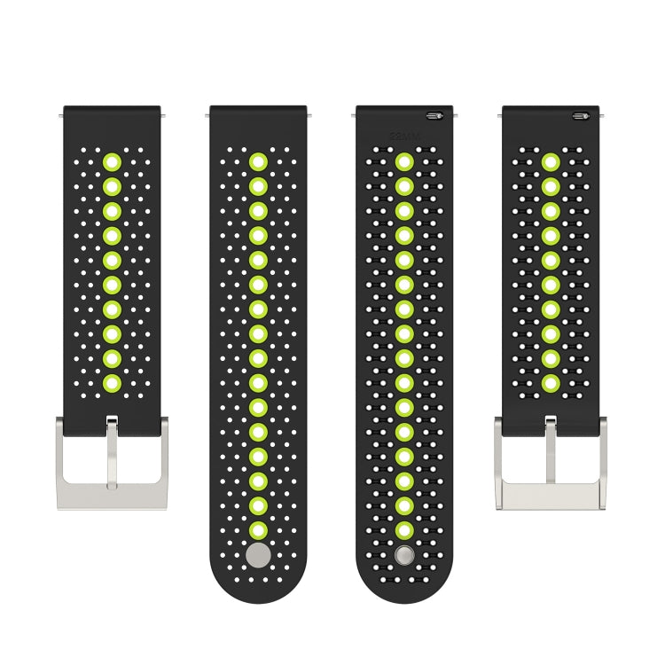 22mm Universal Colorful Hole Silicone Watch Band(Black Lime Green) - Watch Bands by buy2fix | Online Shopping UK | buy2fix