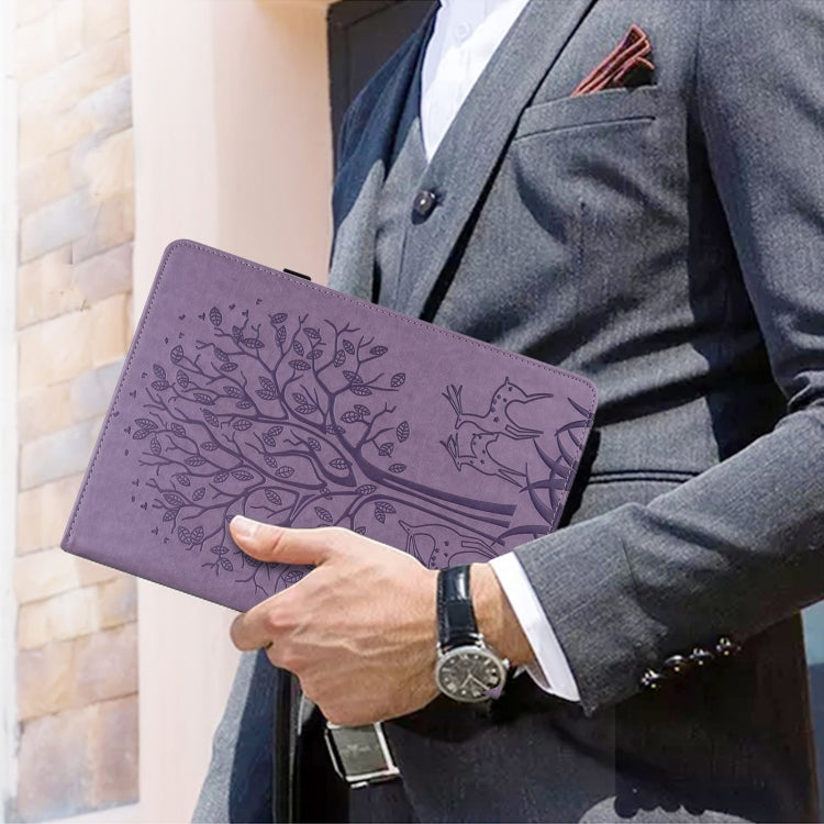 For Samsung Galaxy Tab S2 9.7 Tree & Deer Pattern Pressed Printing Horizontal Flip PU Leather Case with Holder & Card Slots(Purple) - Other Galaxy Tab PC by buy2fix | Online Shopping UK | buy2fix