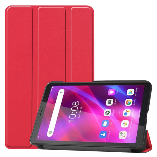 For Lenovo Tab M7 3rd Gen Custer Texture Horizontal Flip Leather Case with Three-folding Holder(Red) - Lenovo by buy2fix | Online Shopping UK | buy2fix