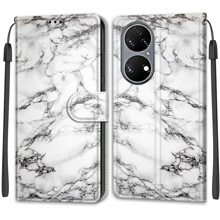 Voltage Coloured Drawing Magnetic Clasp Horizontal Flip PU Leather Case with Holder & Card Slots For Huawei P50(C01 White Marble) - Huawei Cases by buy2fix | Online Shopping UK | buy2fix