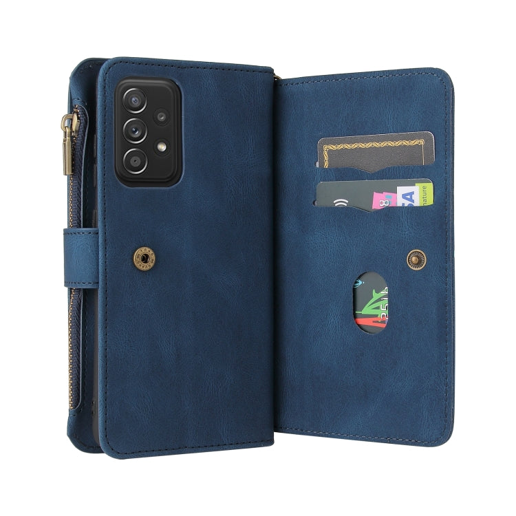 For Samsung Galaxy A52 5G / 4G Skin Feel PU + TPU Horizontal Flip Leather Case with Holder & 15 Cards Slot & Wallet & Zipper Pocket & Lanyard(Blue) - Galaxy Phone Cases by buy2fix | Online Shopping UK | buy2fix