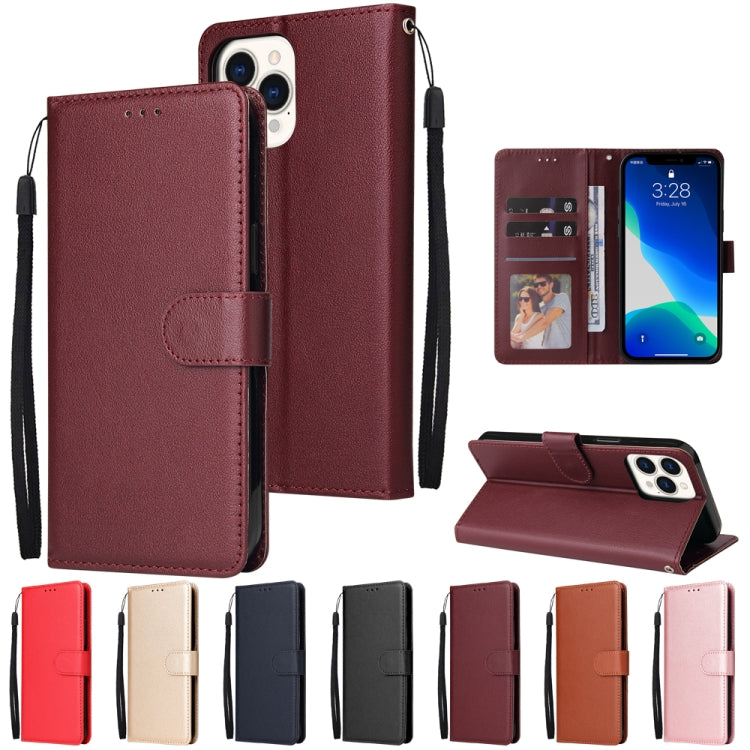 For iPhone 13 Multifunctional Horizontal Flip Leather Case, with Three Card Slot & Holder & Photo Frame & Lanyard(Red) - iPhone 13 Cases by buy2fix | Online Shopping UK | buy2fix