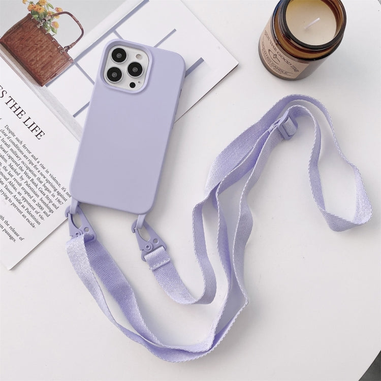 For iPhone 12 mini Elastic Silicone Protective Case with Wide Neck Lanyard (Purple) - iPhone 12 mini Cases by buy2fix | Online Shopping UK | buy2fix