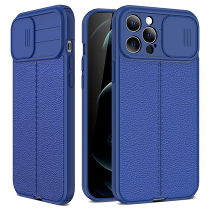 For iPhone 13 Pro Max Litchi Texture Sliding Camshield TPU Protective Case (Blue) - iPhone 13 Pro Max Cases by buy2fix | Online Shopping UK | buy2fix