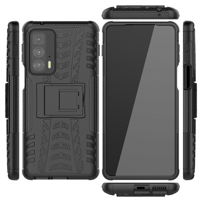 For Motorola Edge 20 Pro Tire Texture Shockproof TPU+PC Protective Case with Holder(Black) - Motorola Cases by buy2fix | Online Shopping UK | buy2fix