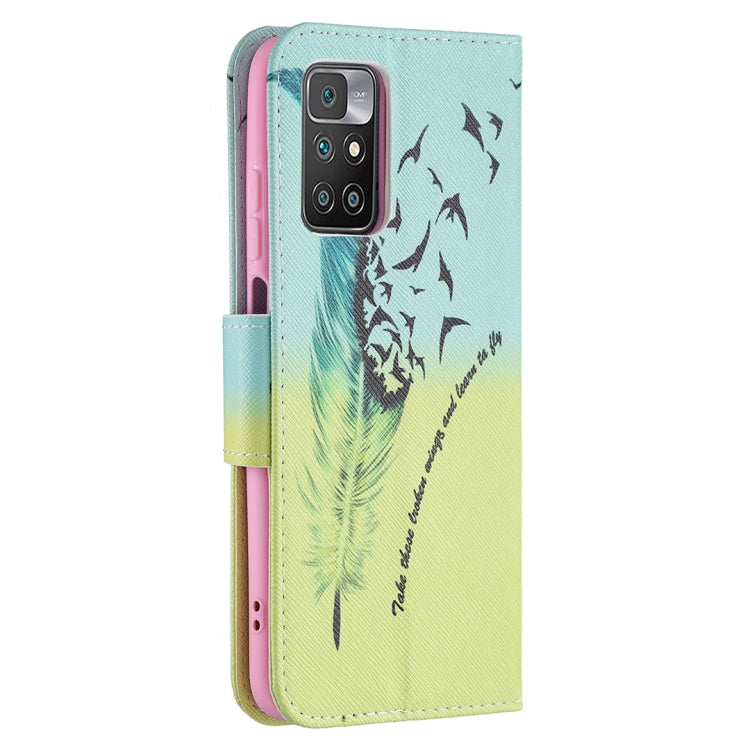 For Xiaomi Redmi 10 Colored Drawing Pattern Horizontal Flip Leather Case with Holder & Card Slots & Wallet(Feather) - Xiaomi Cases by buy2fix | Online Shopping UK | buy2fix