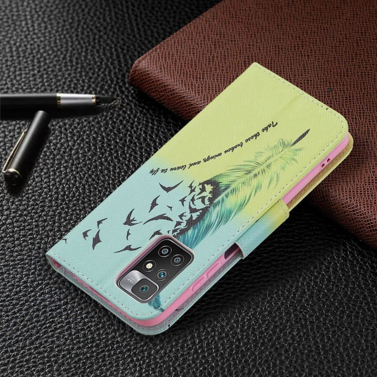 For Xiaomi Redmi 10 Colored Drawing Pattern Horizontal Flip Leather Case with Holder & Card Slots & Wallet(Feather) - Xiaomi Cases by buy2fix | Online Shopping UK | buy2fix